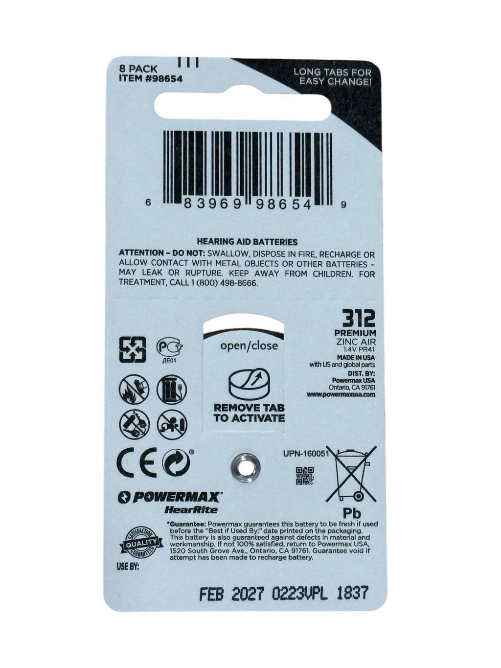 PowerMax HearRite Size 312 Hearing Aid Batteries PM312-128 (128 Count)