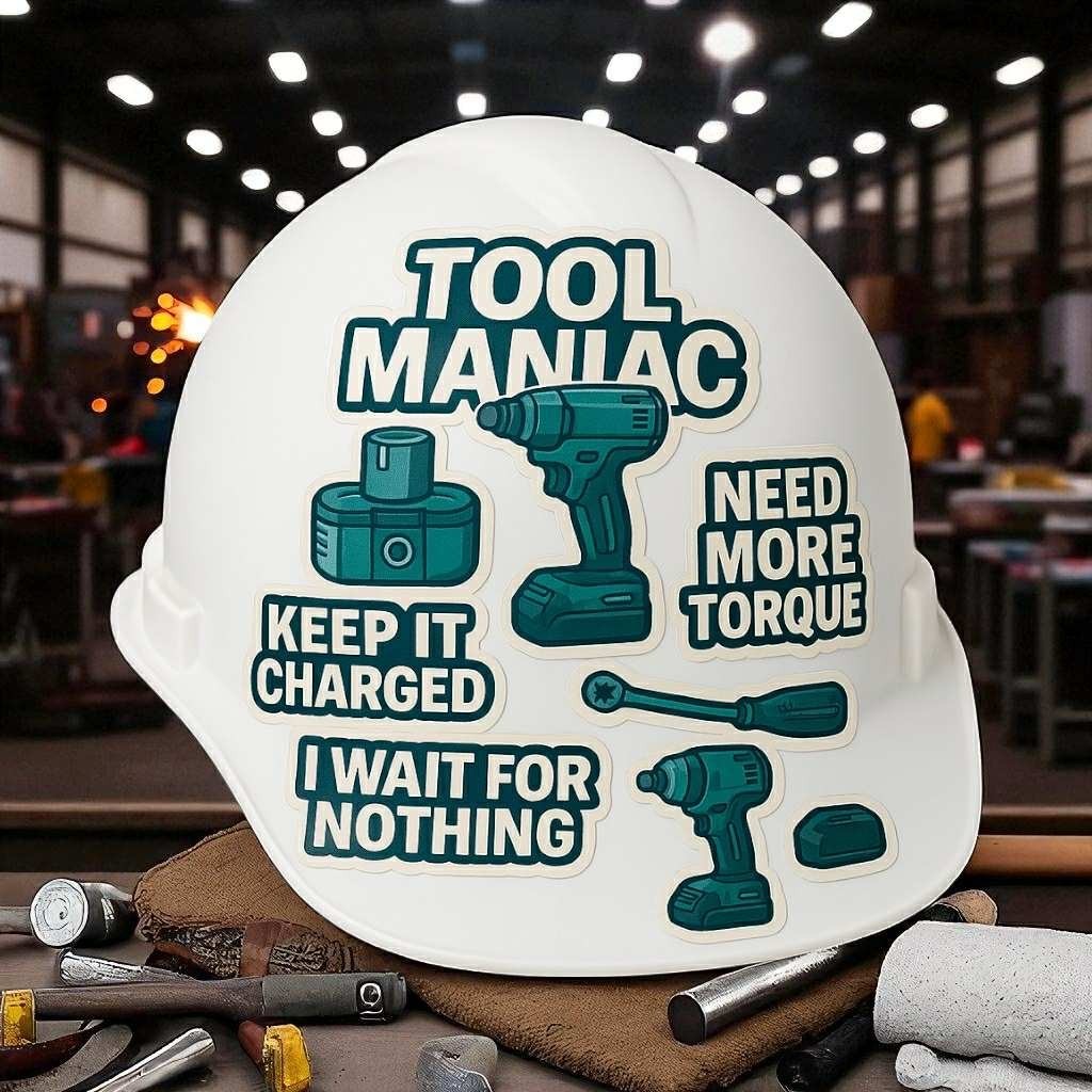 Funny Tradesman Vinyl Stickers – Hard Hat, Toolbox & Cooler Jobsite Decals
