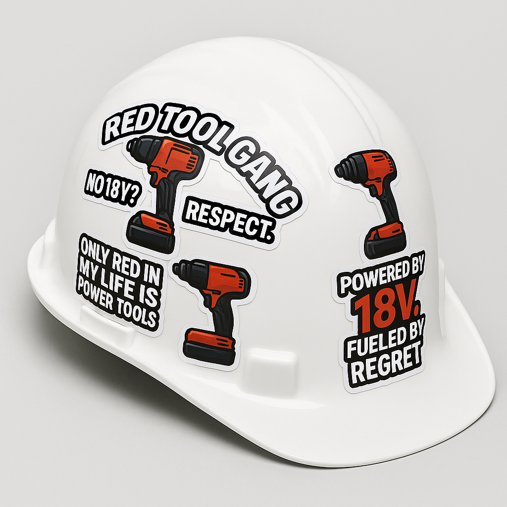 Funny Tradesman Vinyl Stickers – Hard Hat, Toolbox & Cooler Jobsite Decals
