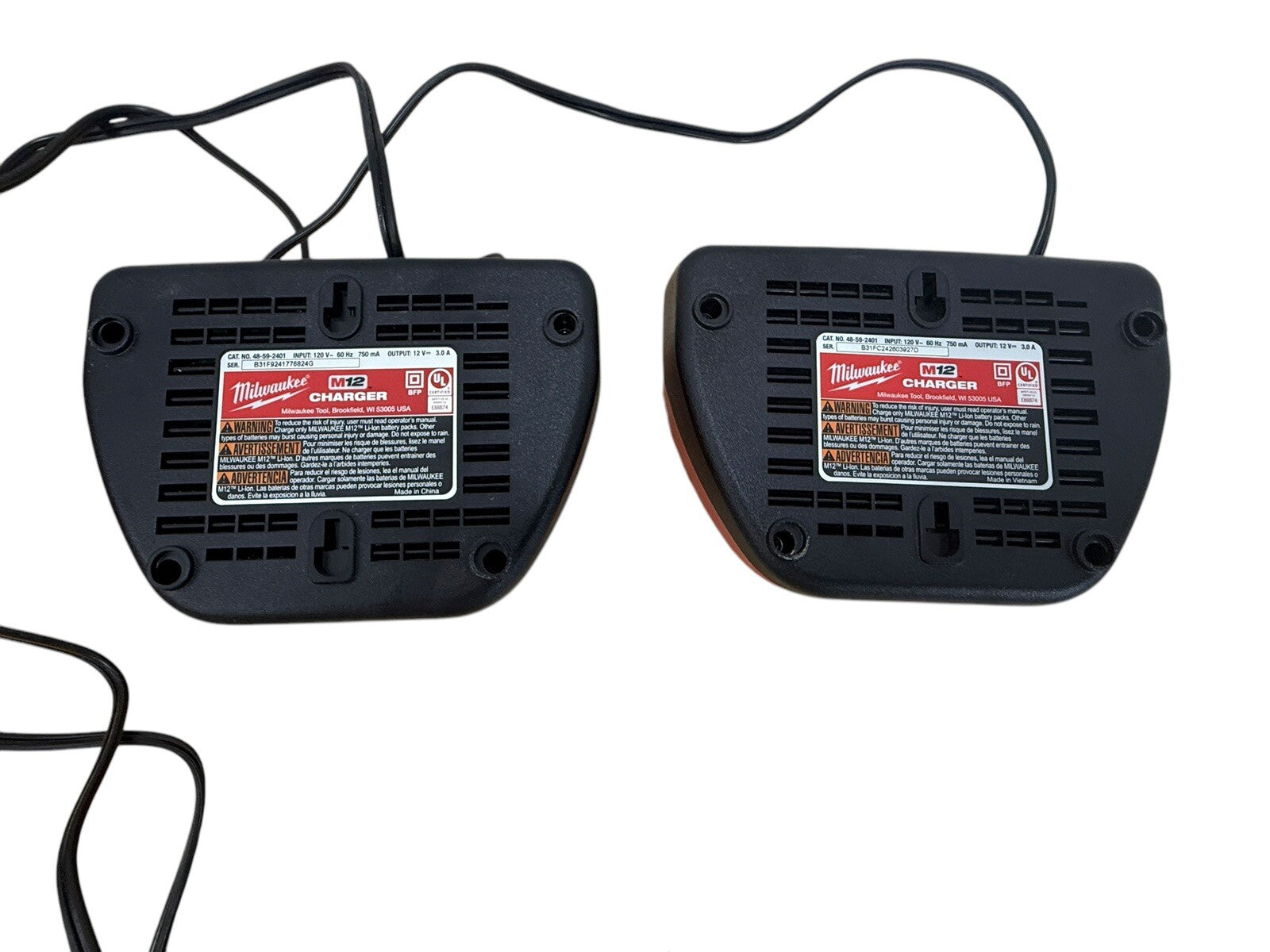 Milwaukee M12 Battery Charger 2-pack 48-59-2401 12v 3.0a OEM Genuine Tested