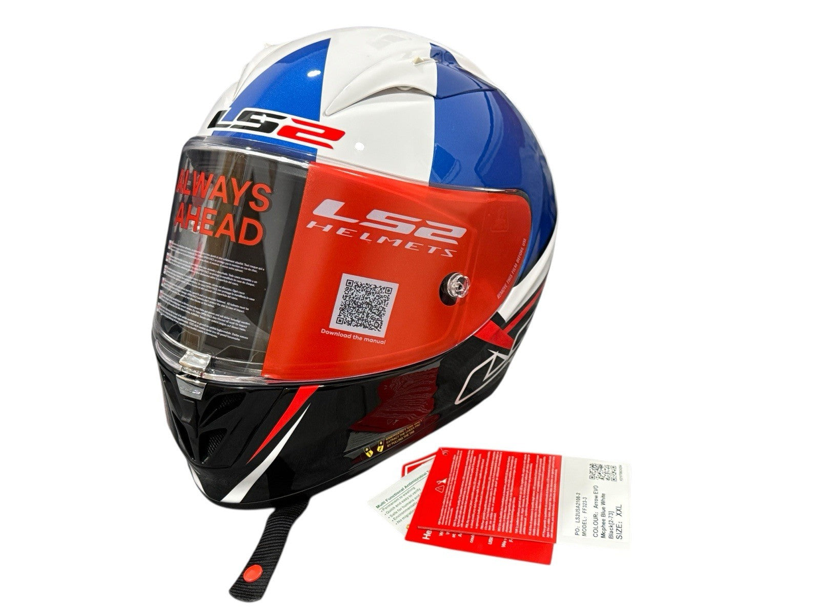 LS2 Arrow Evo McPhee Blue/White Full Face Street Helmet Adult Size 2XL